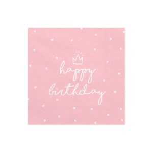 SP33-15-081J Party Deco Papírové ubrousky - Happy Birthday - 33x33 cm Růžová