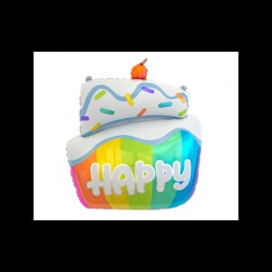 HS-TRHP GRABO Fóliový balón - Duhový dort Happy - 60x50 cm