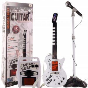 ZMU.HK-9010D DR Bezdrátová elektrická kytara s mikrofonem a zesilovačem Bílá