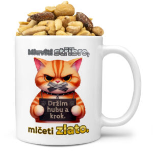 Hrnek Držím hubu (Náplň hrníčku: Směs slaných oříšků)