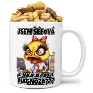 Hrnek Šéfová - diagnóza (Náplň hrníčku: Směs slaných oříšků)