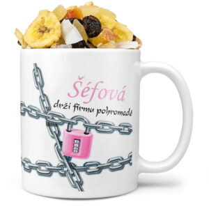 Hrnek Šéfová drží firmu pohromadě (Náplň hrníčku: Tropická směs)