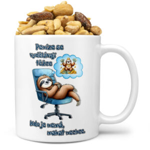 Hrnek Vydělávají těžce (Náplň hrníčku: Směs slaných oříšků)