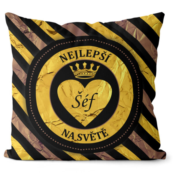 Polštář Nejlepší šéf – pruhovaný (Velikost: 55 x 55 cm)