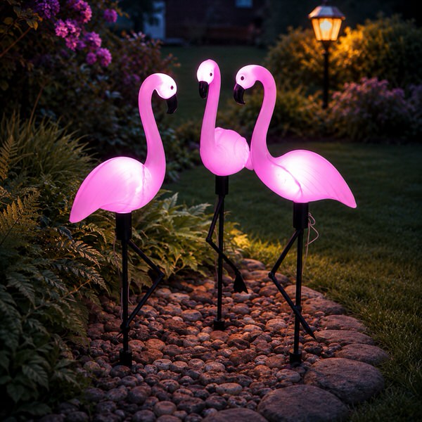 Zahradní solární lampy plameňáci (3 kusy)