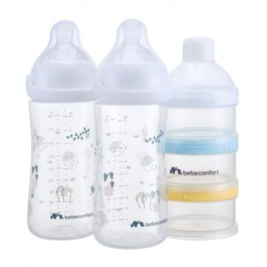 Bebeconfort sada kojeneckých lahví Emotion Physio 270ml (0-12m) white 2ks + dávkovač