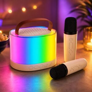 Karaoke set s 2 bezdrátovými mikrofony a LED osvětlením
